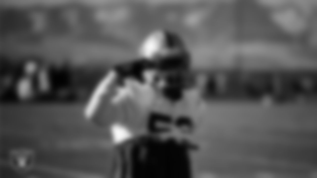 Las Vegas Raiders linebacker Elandon Roberts (52) during practice at Intermountain Health Performance Center.