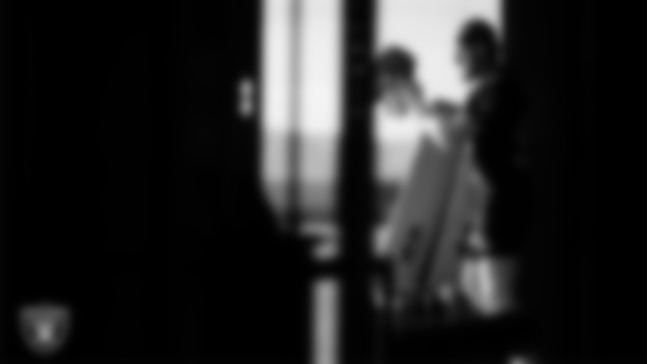 Las Vegas Raiders defensive end Maxx Crosby (98) walks out to the field for practice at Intermountain Health Performance Center.