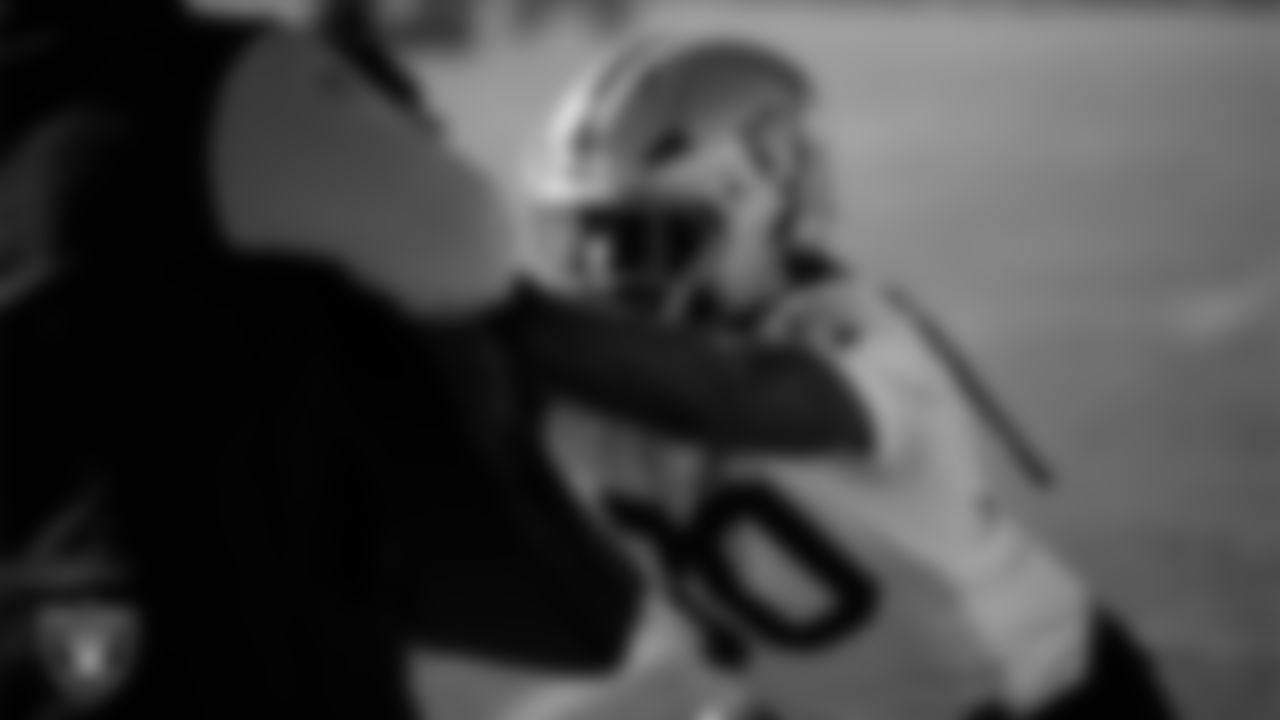 Las Vegas Raiders tight end Ian Thomas (80) during practice at Intermountain Health Performance Center.