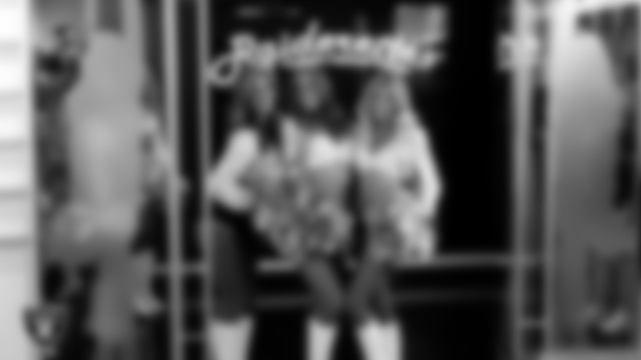 Raiderettes Shelby, Madisyn and Jordie in the locker room before the regular season home game against the Los Angeles Chargers at Allegiant Stadium.