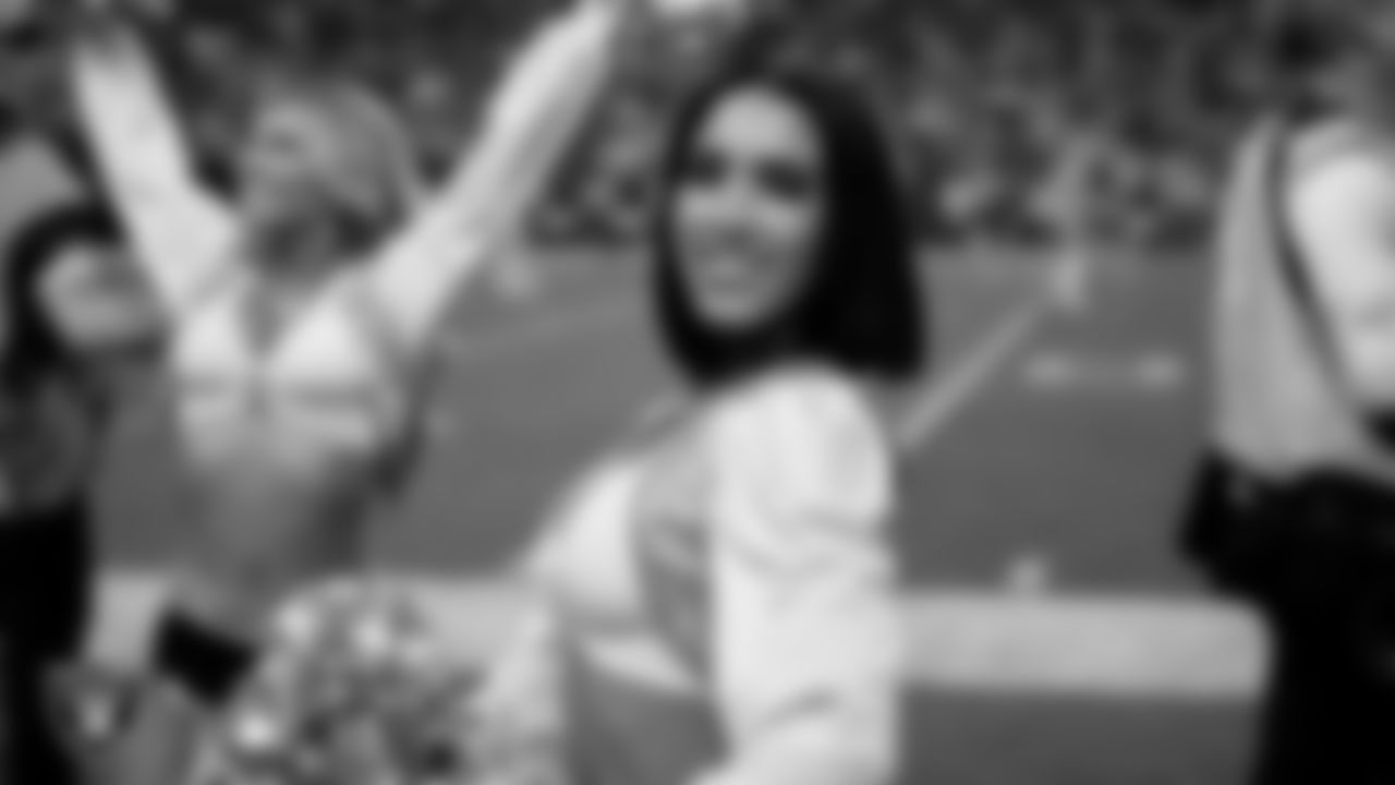 Raiderette Kylie on the sidelines during the regular season home game against the Kansas City Chiefs at Allegiant Stadium.