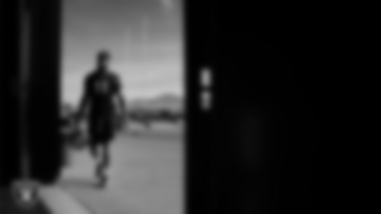 Las Vegas Raiders safety Jeremy Chinn (11) walks out to the field for practice at Intermountain Health Performance Center.