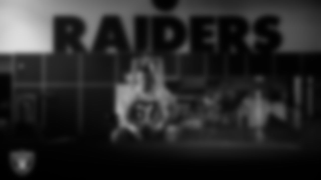 Las Vegas Raiders center Will Putnam (67) in the weight room during practice at Intermountain Health Performance Center.