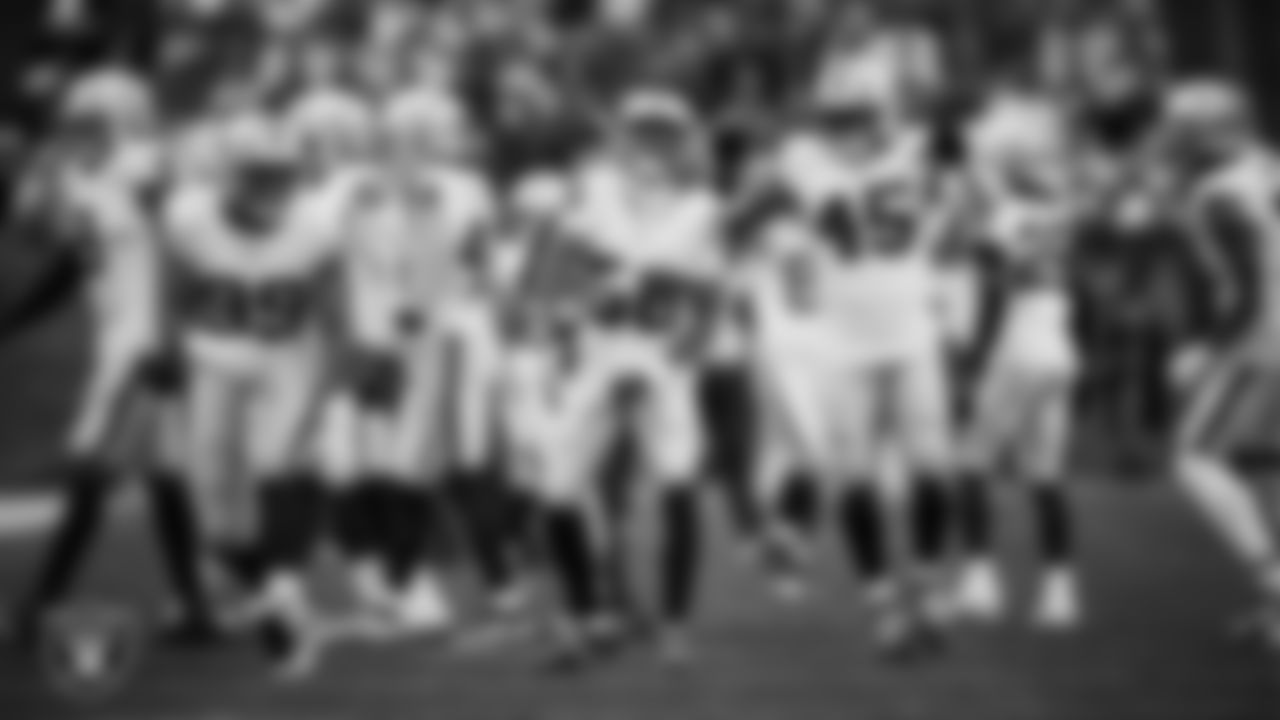 Las Vegas Raiders cornerback Kyu Blu Kelly (36) celebrates after breaking up a pass during the regular season away game against the New England Patriots at Gillette Stadium.