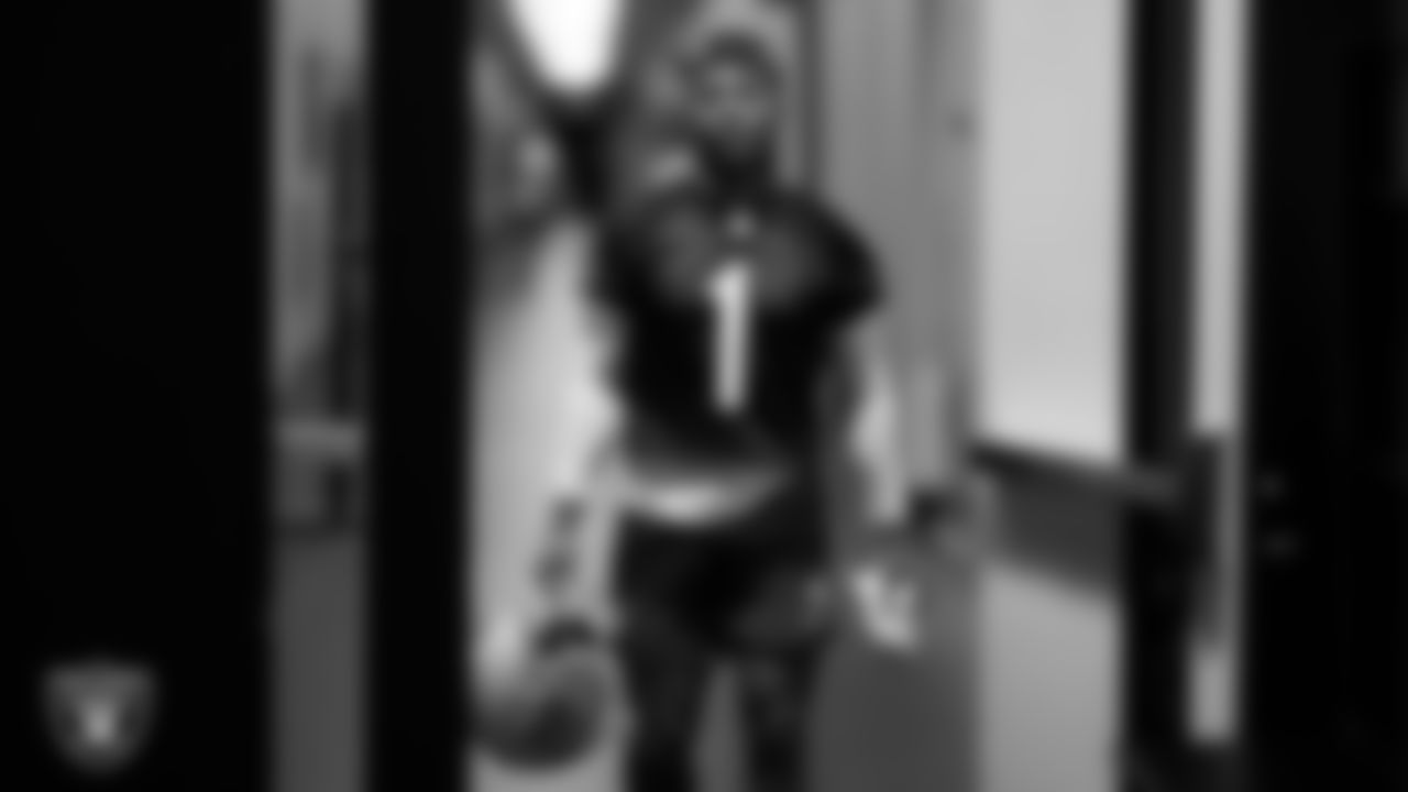 Las Vegas Raiders wide receiver Tre Tucker (1) during practice at Intermountain Health Performance Center.