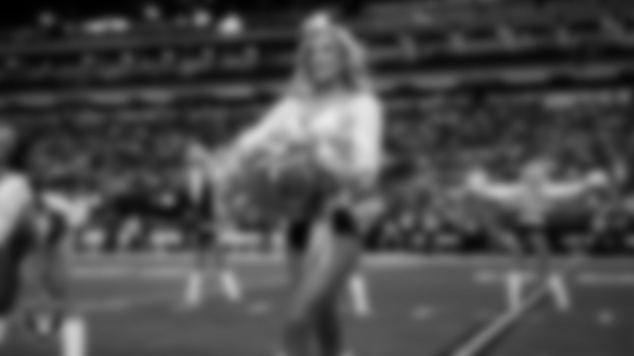 Raiderette Taylor during player introductions before the regular season home game against the Denver Broncos at Allegiant Stadium.