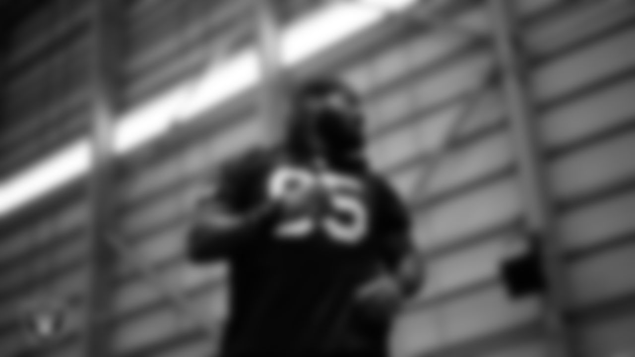 Las Vegas Raiders defensive tackle John Jenkins (95) during practice at Intermountain Health Performance Center.