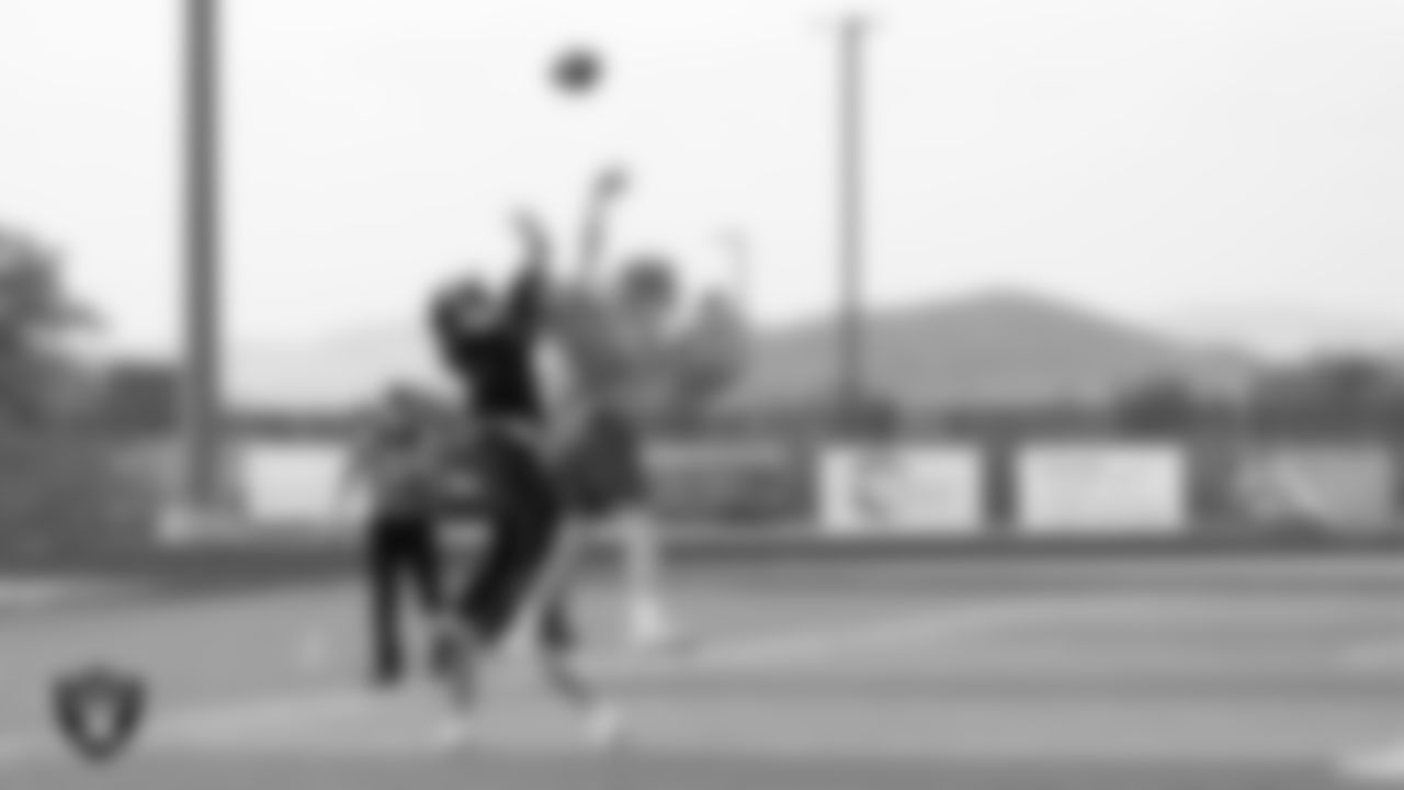 Athletes compete in a 7-on-7 game during a Las Vegas Raiders 11-ON event at Damonte Ranch High School.