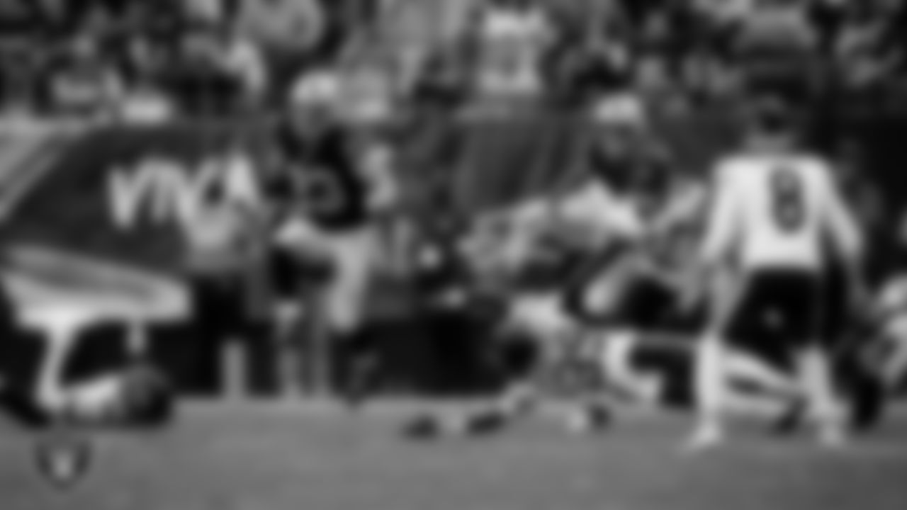 Las Vegas Raiders running back Dylan Laube (23) returns a kickoff during the regular season home game against the Chicago Bears at Allegiant Stadium.