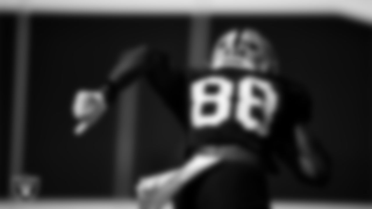 Las Vegas Raiders wide receiver Justin Shorter (88) during practice at Intermountain Health Performance Center.