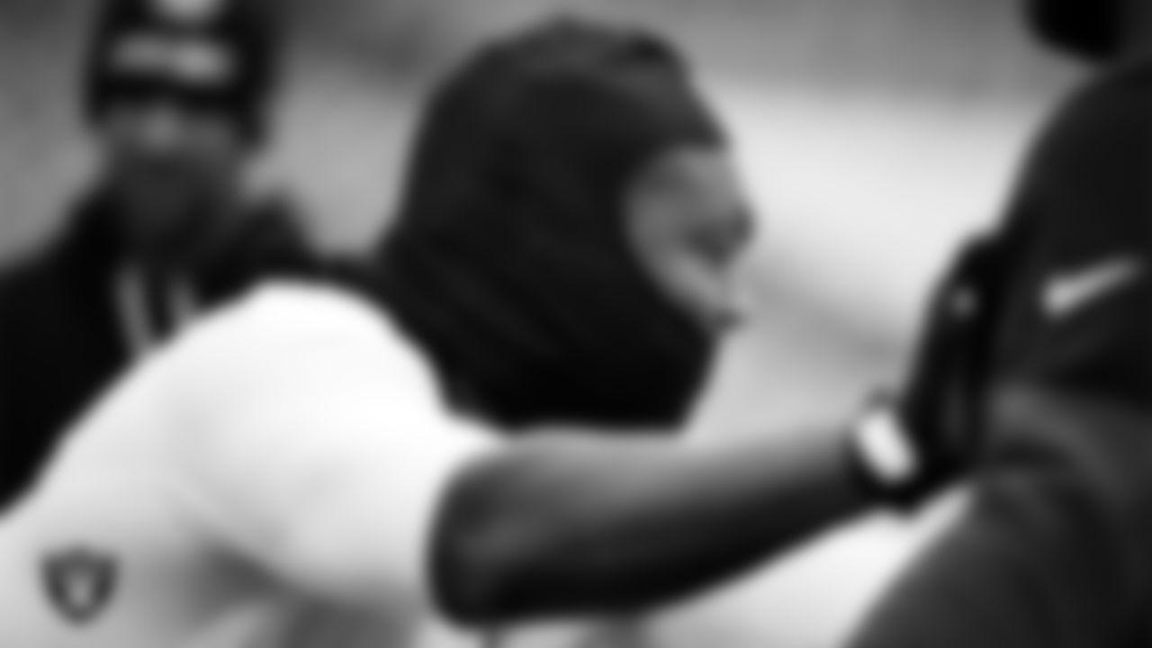 Las Vegas Raiders defensive tackle Adam Butler (69) warming up before the regular season away game against the Philadelphia Eagles at Lincoln Financial Field.