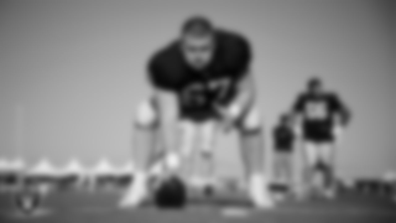 Las Vegas Raiders center Will Putnam (67) on the field for practice at 2025 Training Camp at Intermountain Health Performance Center.