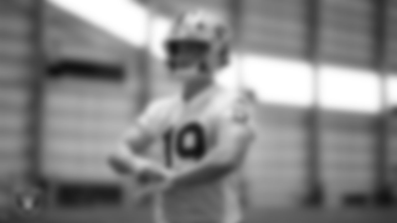 Las Vegas Raiders wide receiver Tommy Mellott (19) at an Organized Team Activity (OTA) at Intermountain Health Performance Center.