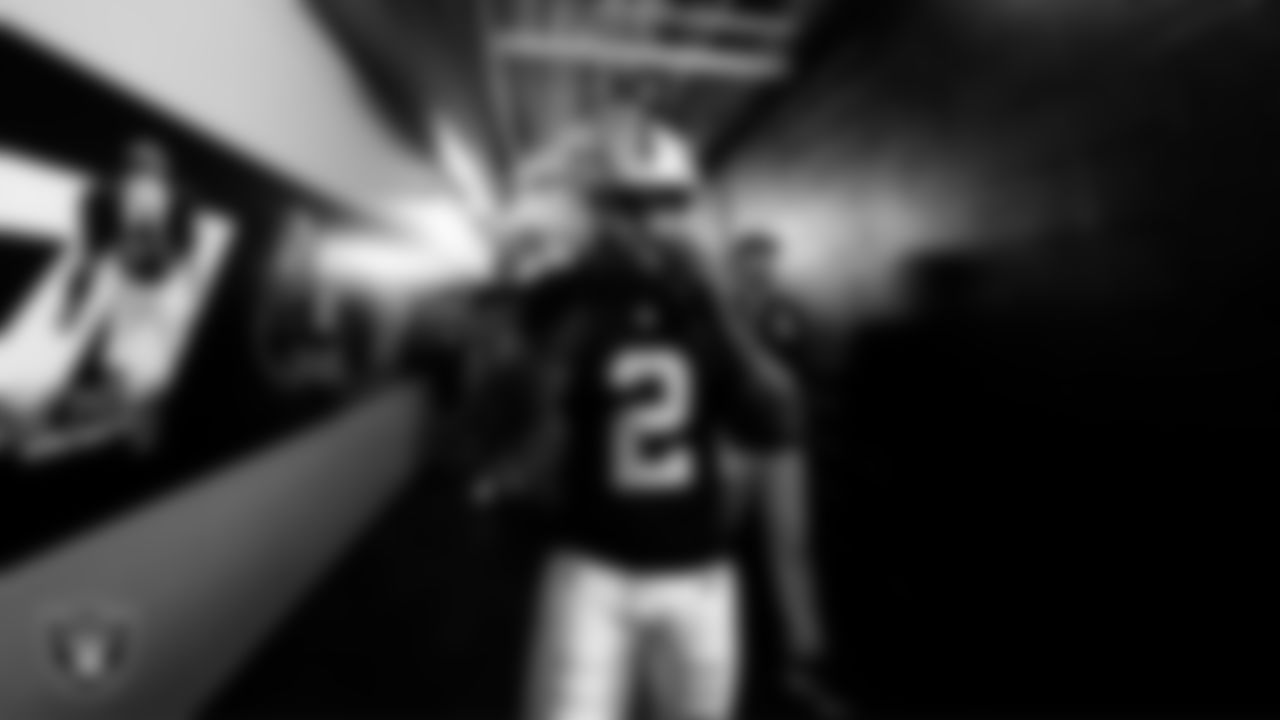 Las Vegas Raiders running back Ashton Jeanty (2) walks down the tunnel before the regular season home game against the Denver Broncos at Allegiant Stadium.