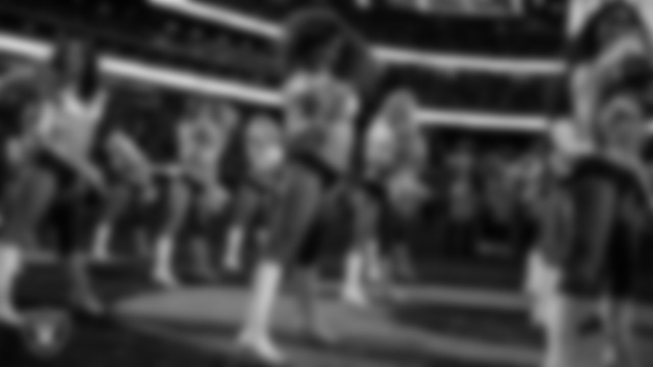 Raiderette Makenna performs on the field during the regular season home game against the Denver Broncos at Allegiant Stadium.