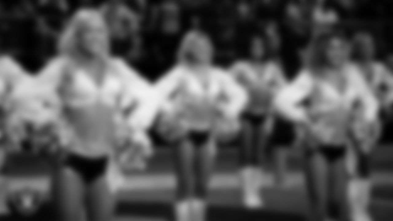 Raiderette Isabella waits to take the field for a performance during the regular season home game against the Cleveland Browns at Allegiant Stadium.