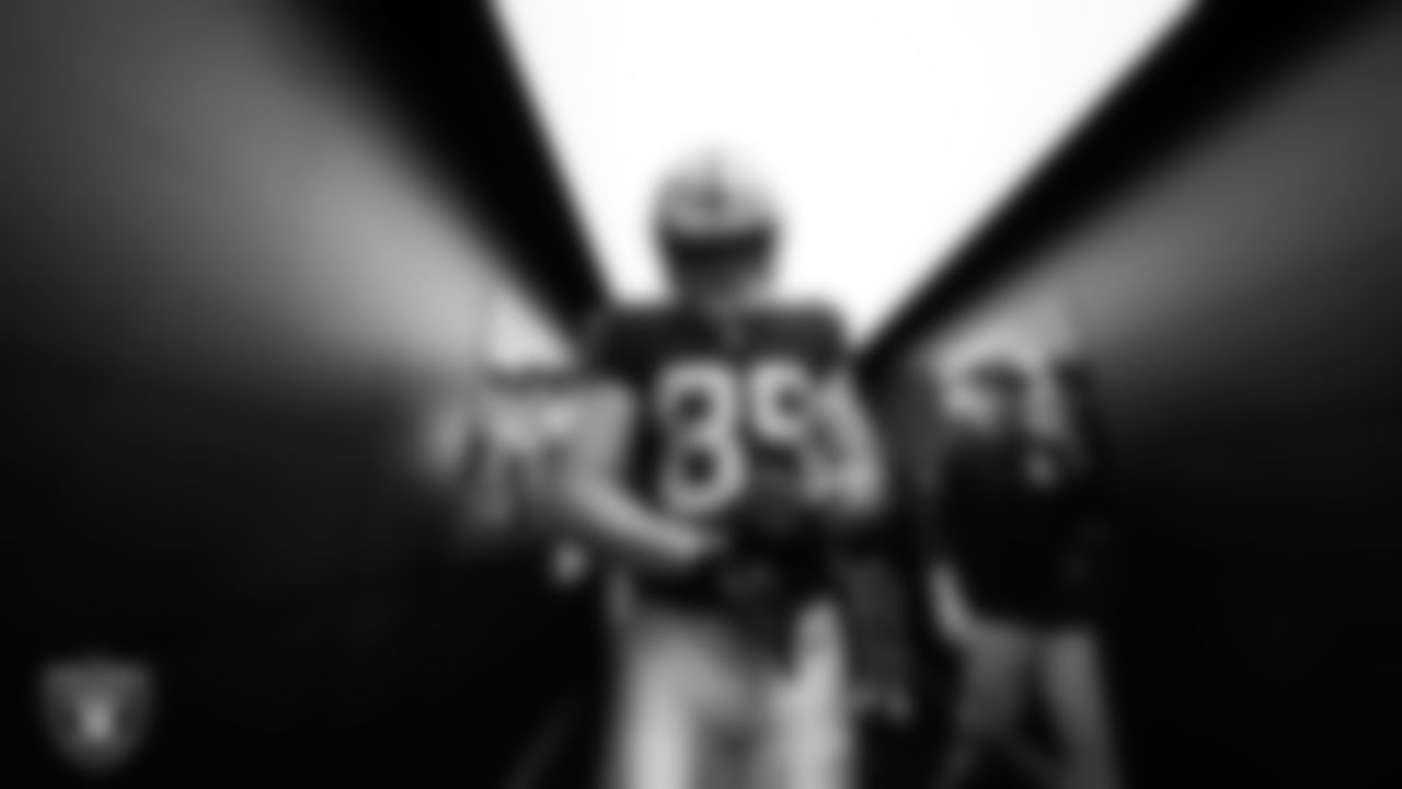 Las Vegas Raiders tight end Brock Bowers (89) walks down the tunnel before the regular season home game against the Denver Broncos at Allegiant Stadium.
