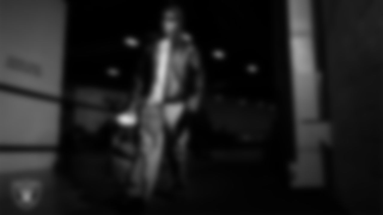 Las Vegas Raiders safety Lonnie Johnson Jr. (32) arrives to the regular season away game against the Denver Broncos at Empower Field at Mile High.