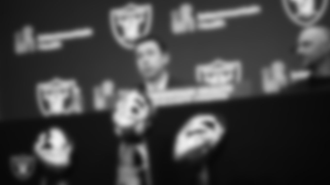 Las Vegas Raiders Head Coach Klint Kubiak during an introductory press conference at Intermountain Health Performance Center.