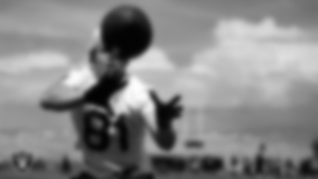 Las Vegas Raiders wide receiver Alex Bachman (81) at a workout during phase two of the offseason program at Intermountain Health Performance Center.
