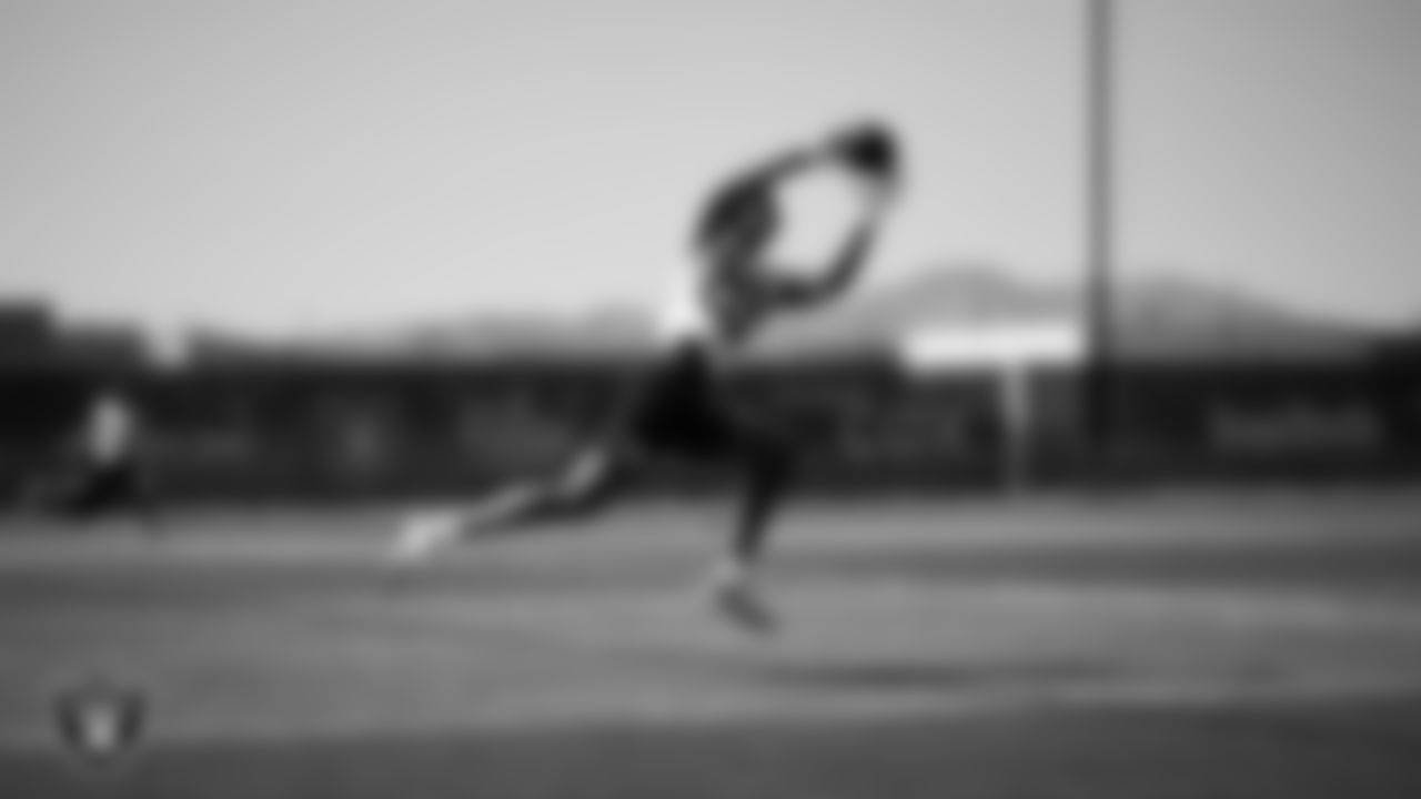 Las Vegas Raiders wide receiver Key'Shawn Smith (83) at a workout during phase two of the offseason program at Intermountain Health Performance Center.