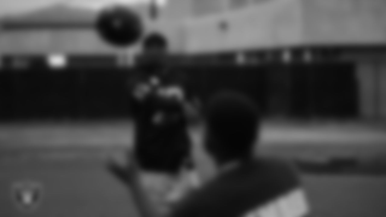 Las Vegas Raiders wide receiver Phillip Dorsett II (13) plays catch with members of the Boys and Girls Club at the Lied Memorial Boys & Girls Clubs of Southern Nevada.