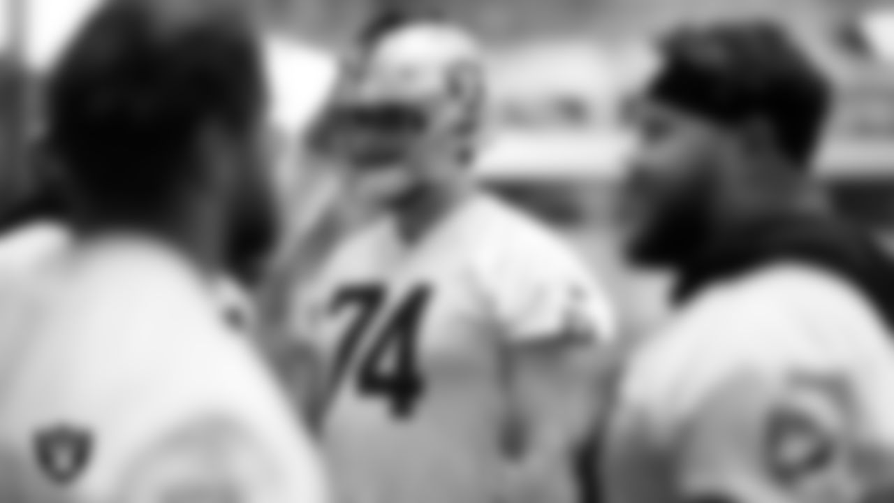 Las Vegas Raiders tackle Kolton Miller (74) during practice at Intermountain Health Performance Center.