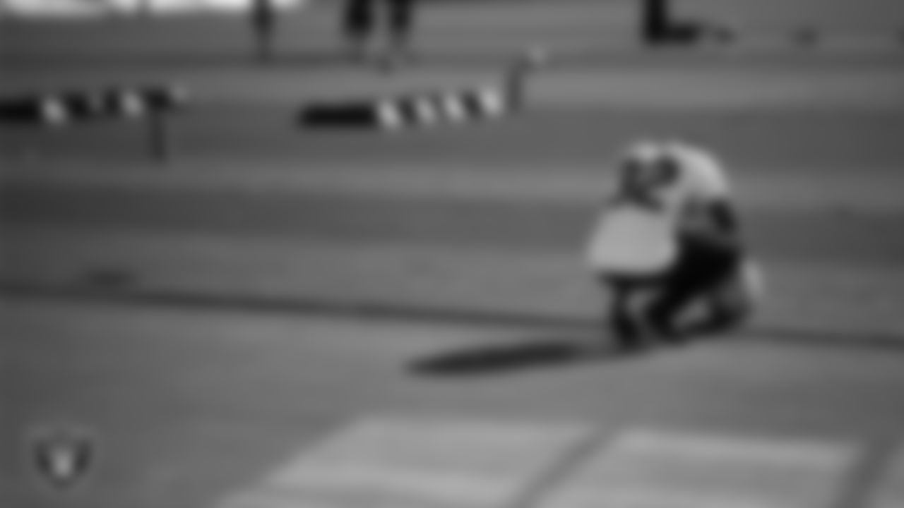 Las Vegas Raiders safety Lonnie Johnson Jr. (32) during practice at Intermountain Health Performance Center.