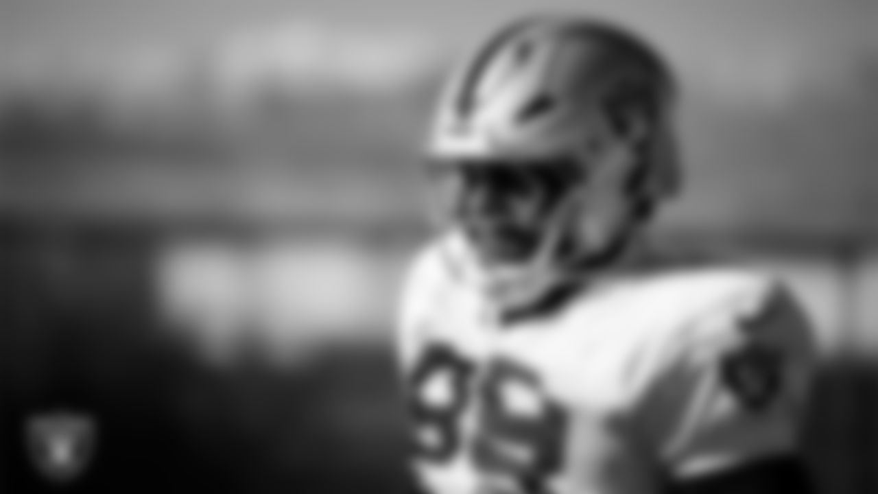 Las Vegas Raiders defensive tackle Thomas Booker IV (99) during practice at Intermountain Health Performance Center.