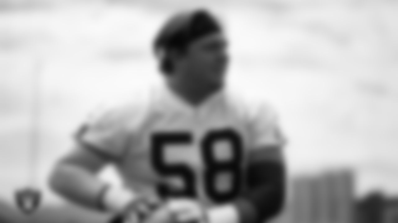 Las Vegas Raiders center/guard Jackson Powers-Johnson (58) at an Organized Team Activity (OTA) at Intermountain Health Performance Center.
