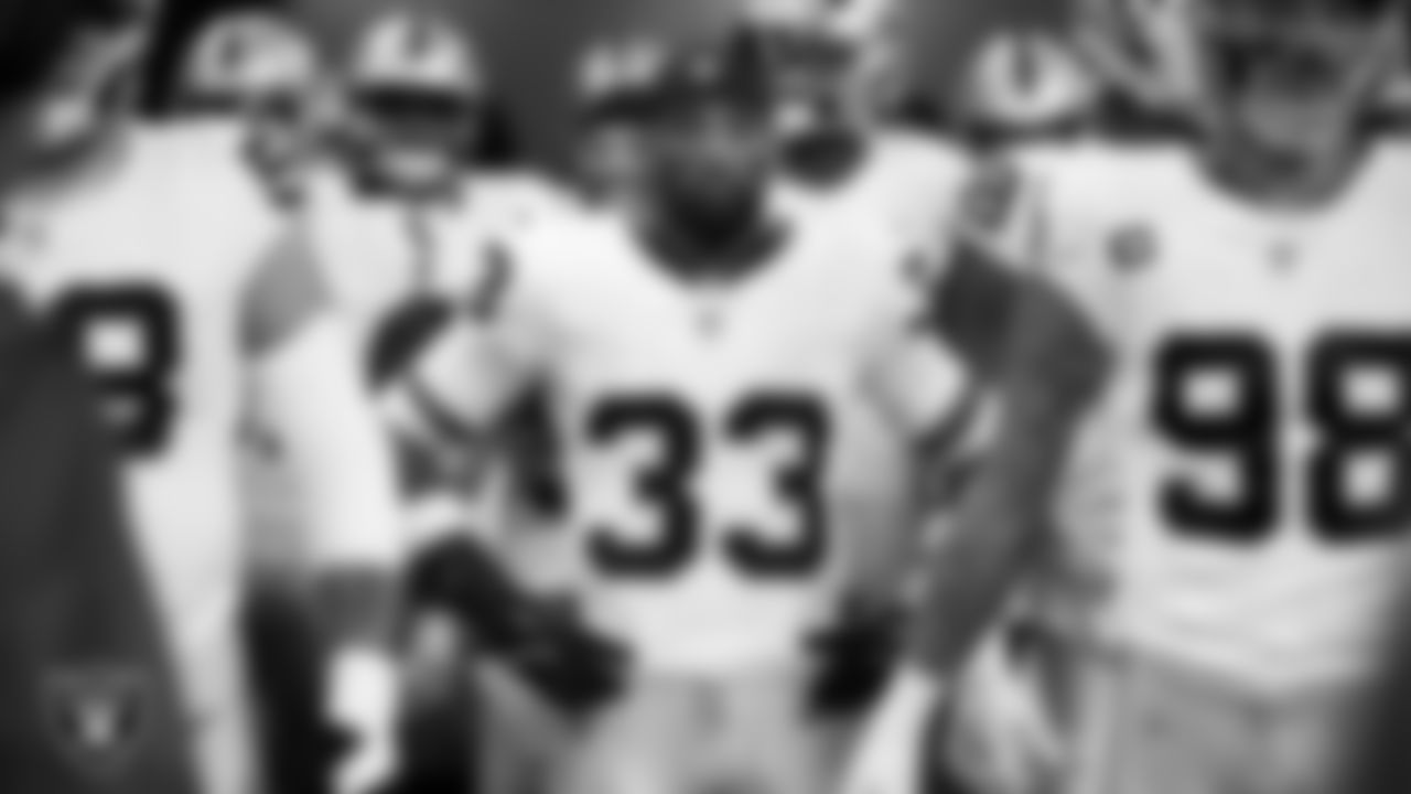 Las Vegas Raiders linebacker Jamal Adams (33) waits for the team to be introduced onto the field before the regular season away game against the Indianapolis Colts at Lucas Oil Stadium.