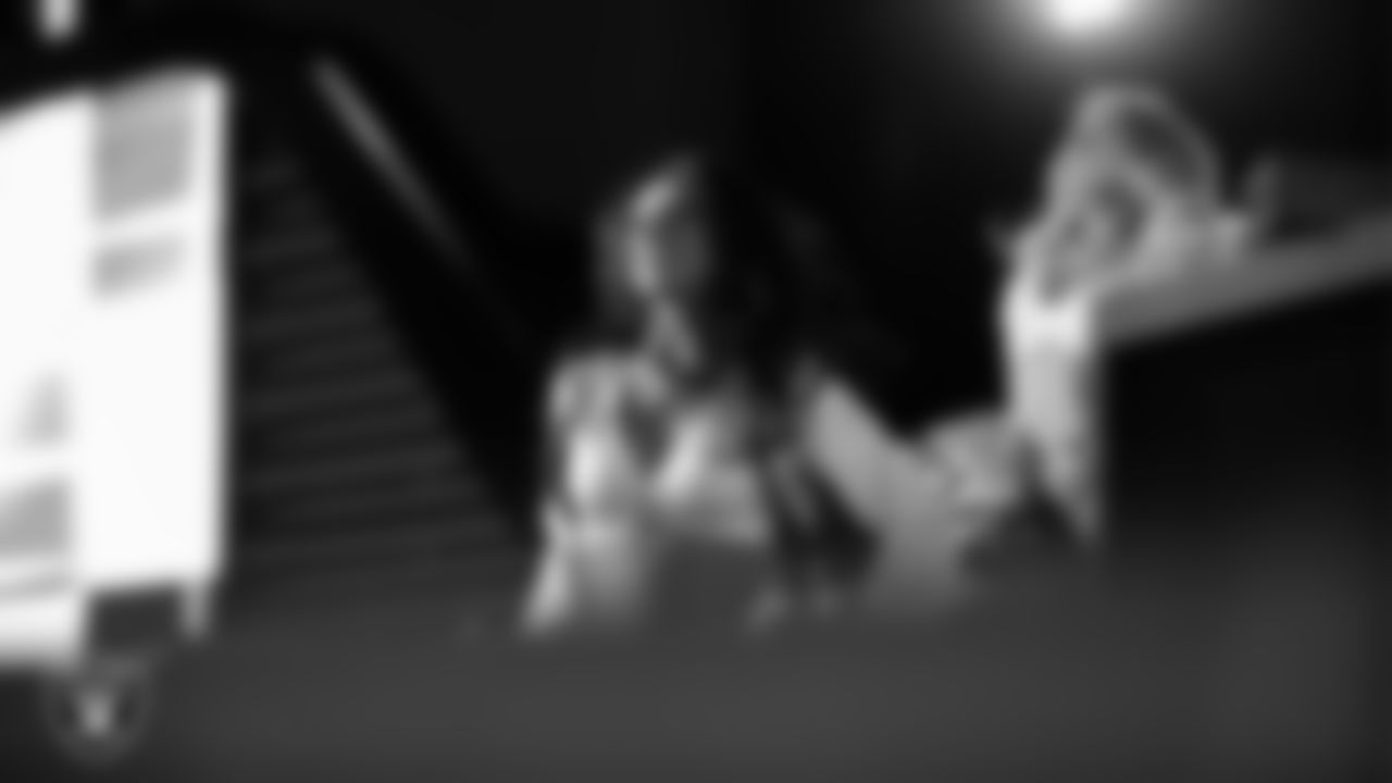 Raiderette Kylee performs with rapper and record producer Lil Jon during halftime at the Las Vegas Raiders regular season home game against the Los Angeles Chargers at Allegiant Stadium.