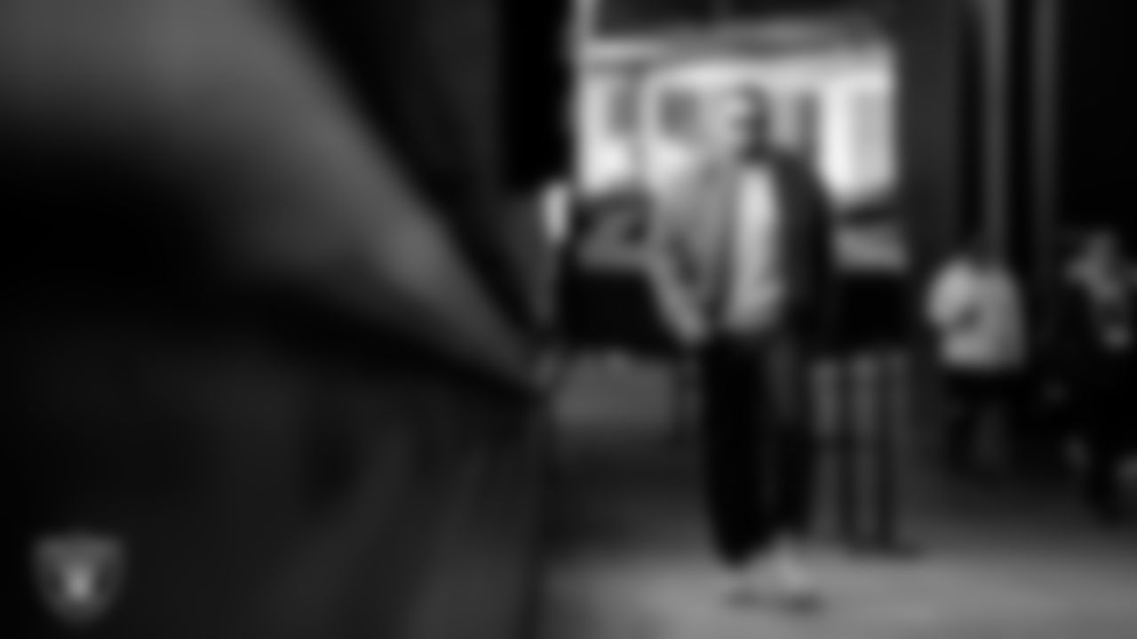 Las Vegas Raiders linebacker Jamal Adams (33) arrives to the regular season home game against the Denver Broncos at Allegiant Stadium.