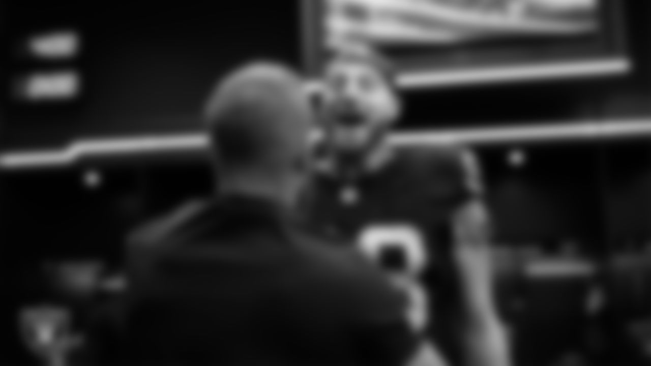 Las Vegas Raiders defensive end Maxx Crosby (98) in the locker room after the regular season home game against the Tennessee Titans at Allegiant Stadium.