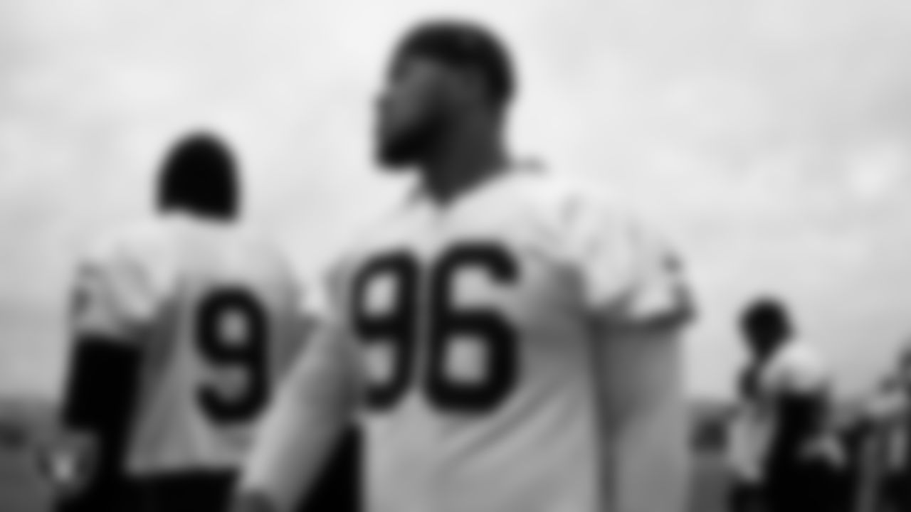 Las Vegas Raiders defensive tackle Jonah Laulu (96) during practice at Intermountain Health Performance Center.