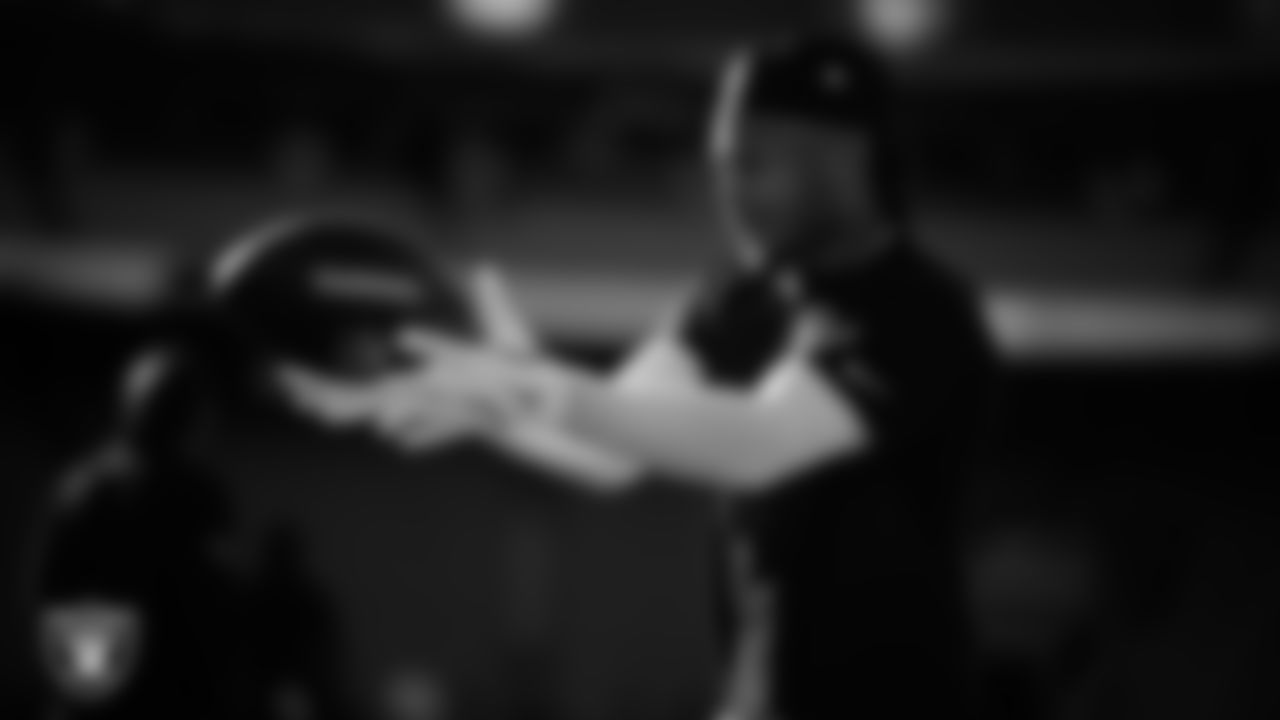 Las Vegas Raiders wide receiver Tre Tucker (1) warming up before the regular season away game against the Kansas City Chiefs at GEHA Field at Arrowhead Stadium.