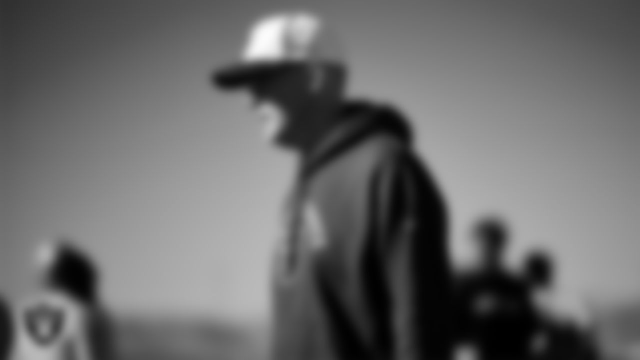 Las Vegas Raiders senior offensive assistant Joe Philbin during practice at Intermountain Health Performance Center.