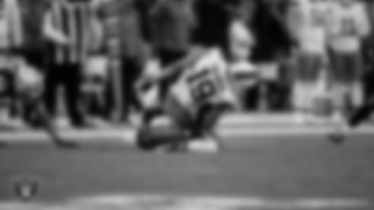 Las Vegas Raiders cornerback Kyu Blu Kelly (36) makes a tackle during the regular season home game against the Cleveland Browns at Allegiant Stadium.