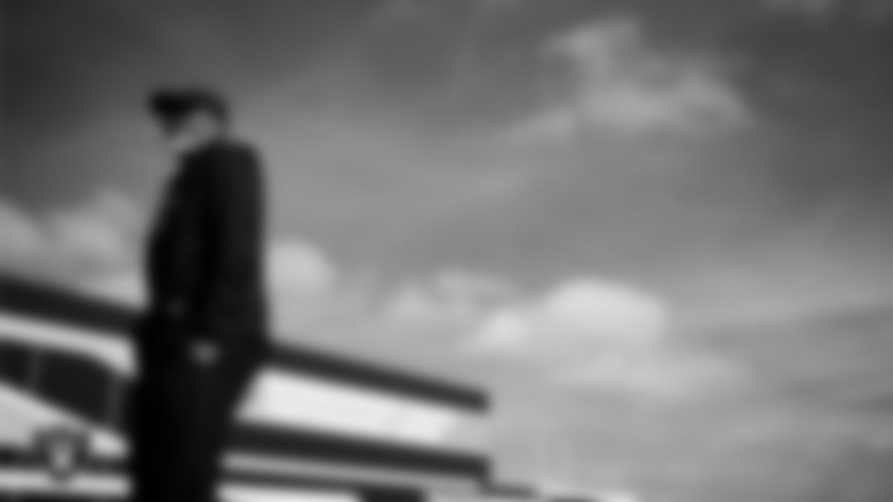 Las Vegas Raiders defensive backs coach Marcus Robertson during practice at Intermountain Health Performance Center.