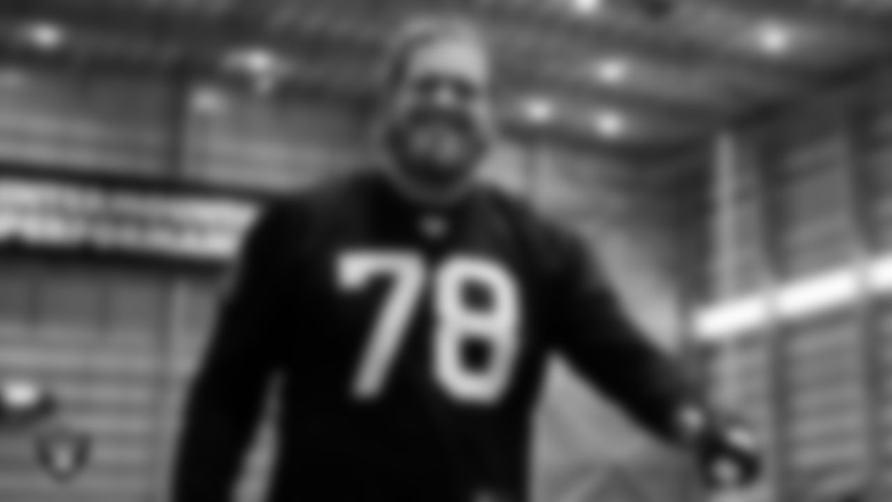 Las Vegas Raiders tackle Dalton Wagner (78) during practice at Intermountain Health Performance Center.