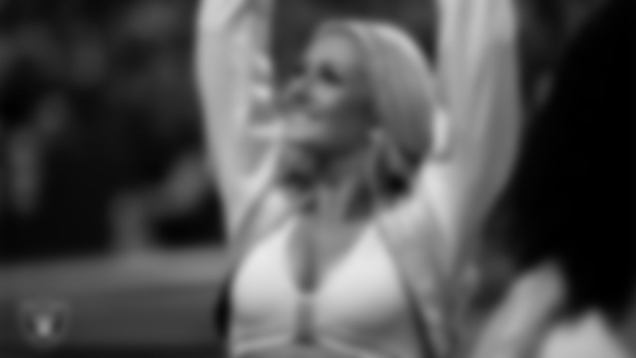 Raiderette Jessica on the sidelines during the regular season home game against the Cleveland Browns at Allegiant Stadium.