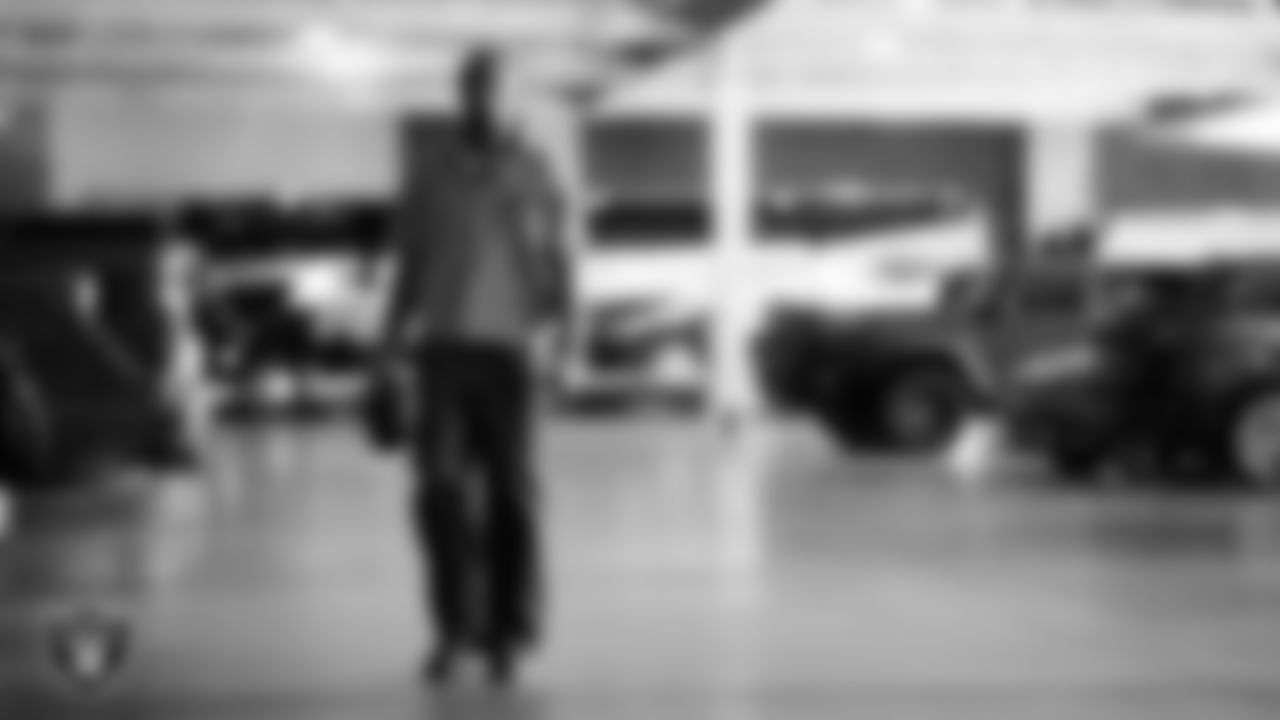 Las Vegas Raiders cornerback Kyu Blu Kelly (36) arrives to the regular season home game against the Jacksonville Jaguars at Allegiant Stadium.