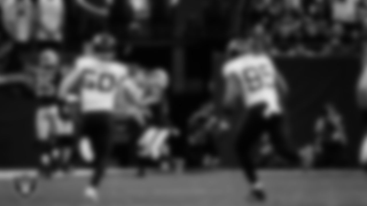 Las Vegas Raiders wide receiver Alex Bachman (81) goes for a catch on a punt during the regular season home game against the Jacksonville Jaguars at Allegiant Stadium.