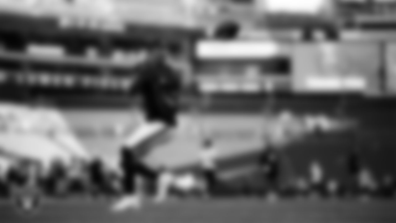 Las Vegas Raiders wide receiver Phillip Dorsett II (13) warming up before the preseason away game against the Seattle Seahawks at Lumen Field.