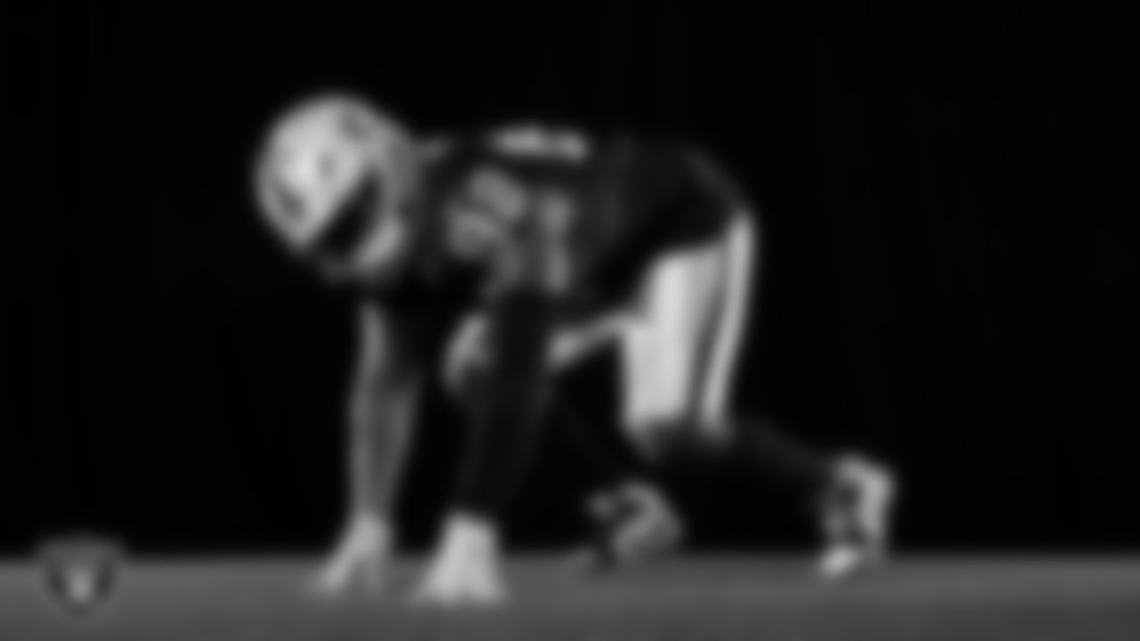 Las Vegas Raiders defensive tackle JJ Pegues (92) poses for a photo at the 2025 Raiders Media Day.
