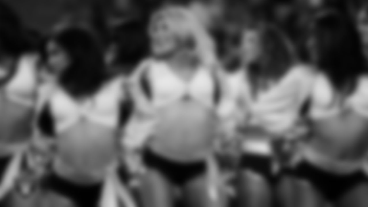 Raiderette Isabella performs on the field during the regular season home game against the Jacksonville Jaguars at Allegiant Stadium.