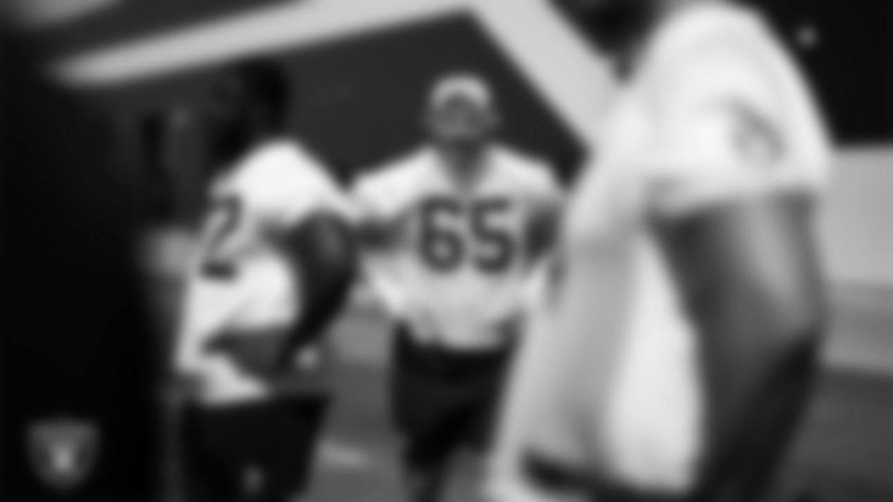 Las Vegas Raiders guard Alex Cappa (65) at a workout during phase two of the offseason program at Intermountain Health Performance Center.