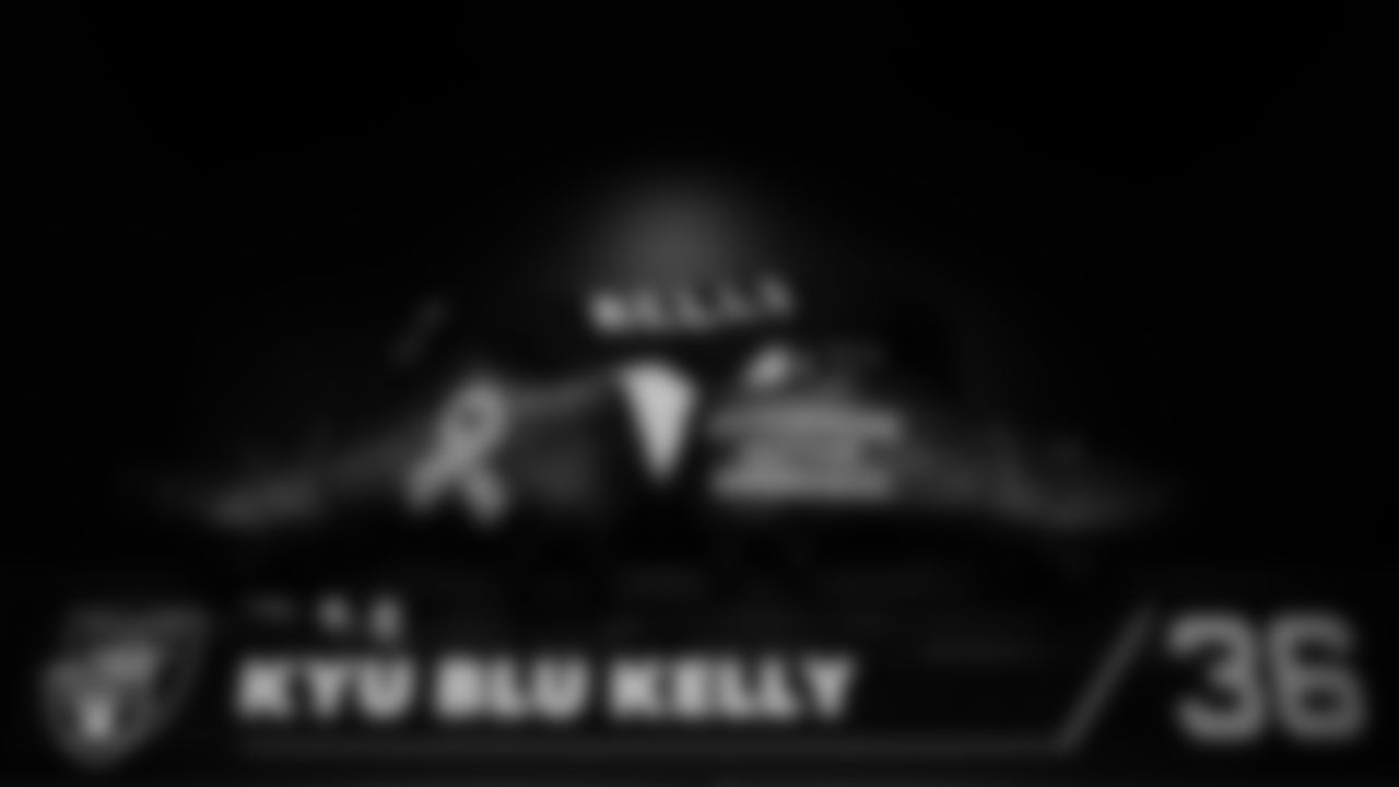 Las Vegas Raiders cornerback Kyu Blu Kelly's (36) locker in the locker room prior to the Las Vegas Raiders' arrival for their regular season home game against the Cleveland Browns at Allegiant Stadium.