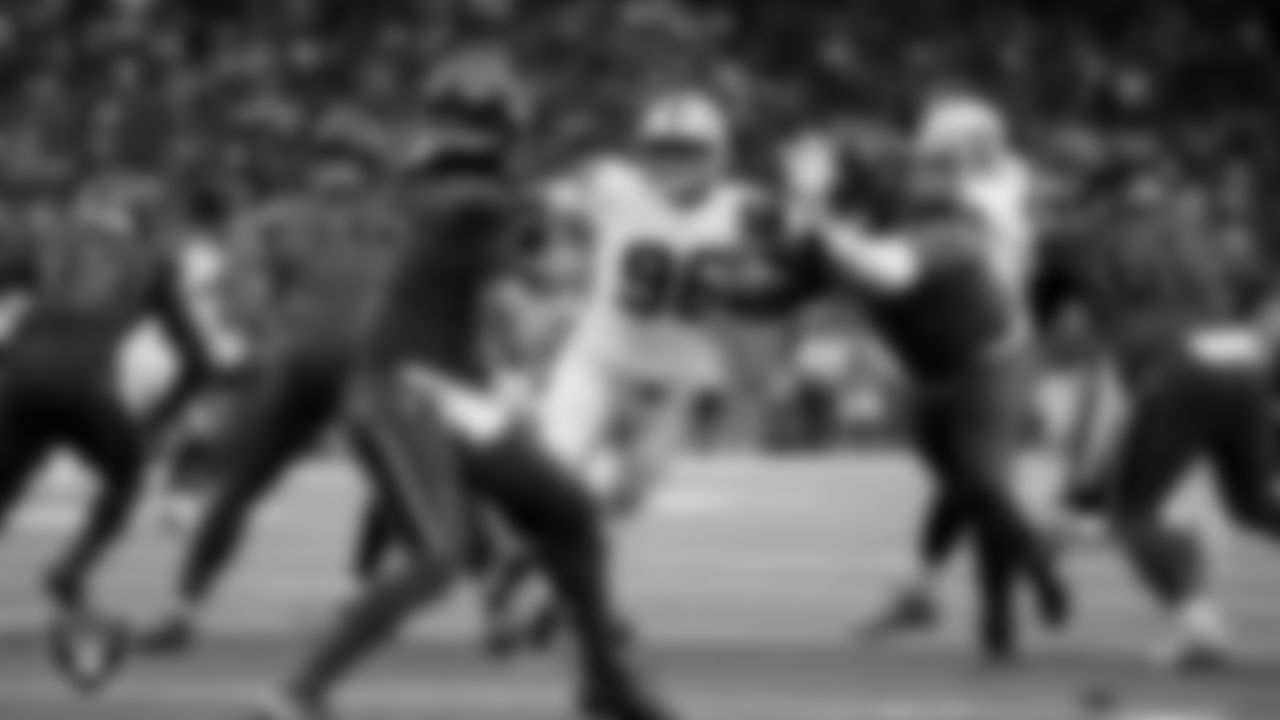 Las Vegas Raiders defensive tackle Jonah Laulu (96) during the regular season away game against the Houston Texans at NRG Stadium.