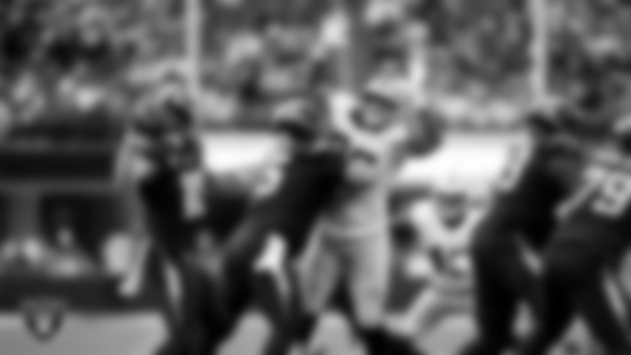 Las Vegas Raiders defensive tackle Jonah Laulu (96) during the regular season away game against the Los Angeles Chargers at SoFi Stadium.